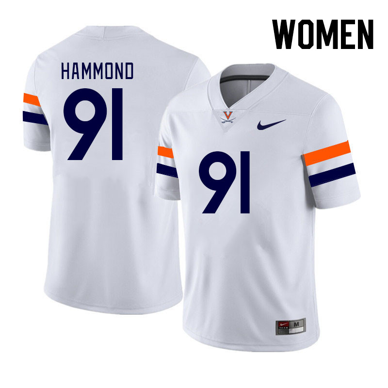 Women #91 Jason Hammond Virginia Cavaliers College Football Jerseys Stitched Sale-White - Click Image to Close